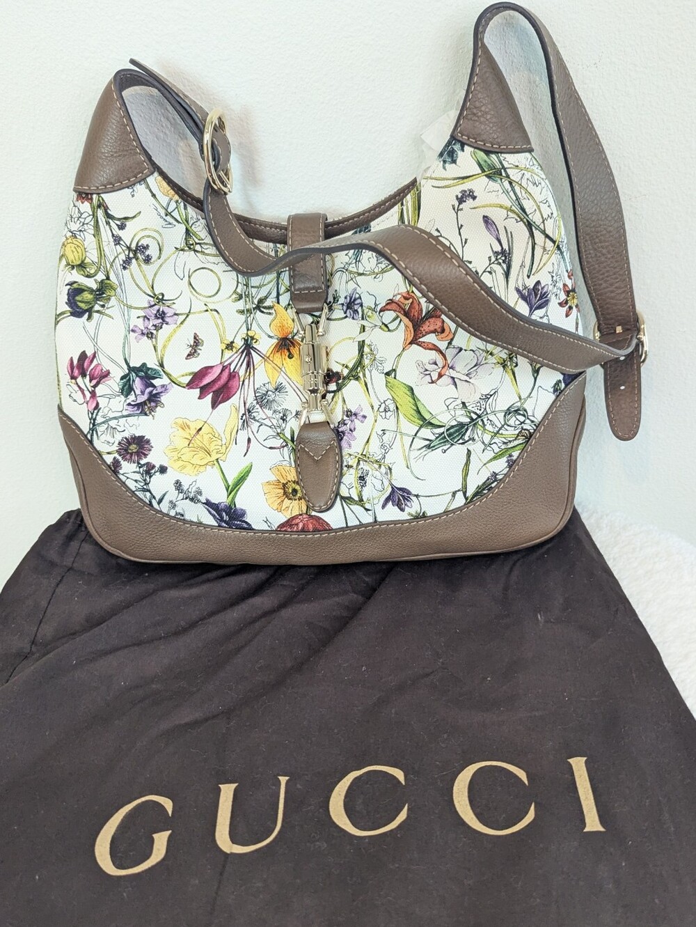 Gucci Flora Canvas Jackie Shoulder Bag - Brown Leather Trim Pristine W/ Tags